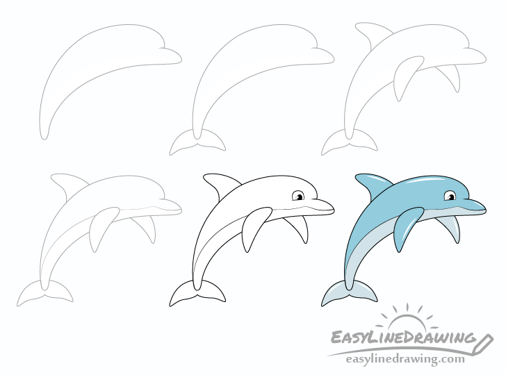 Dolphin Drawing Tutorial - How to draw Dolphin step by step