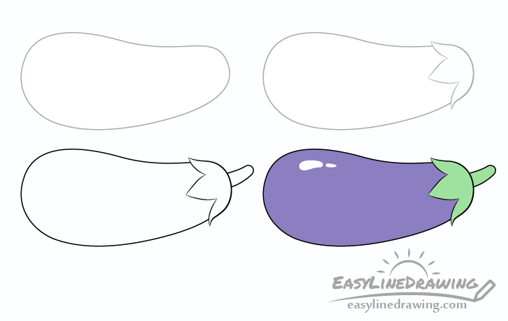 How to Draw an Eggplant Step by Step - EasyLineDrawing