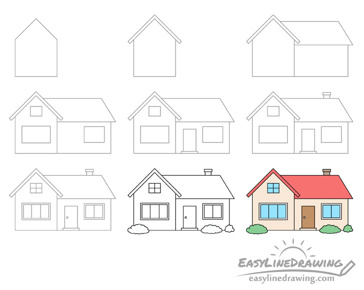 How to Draw a House Step by Step - EasyLineDrawing
