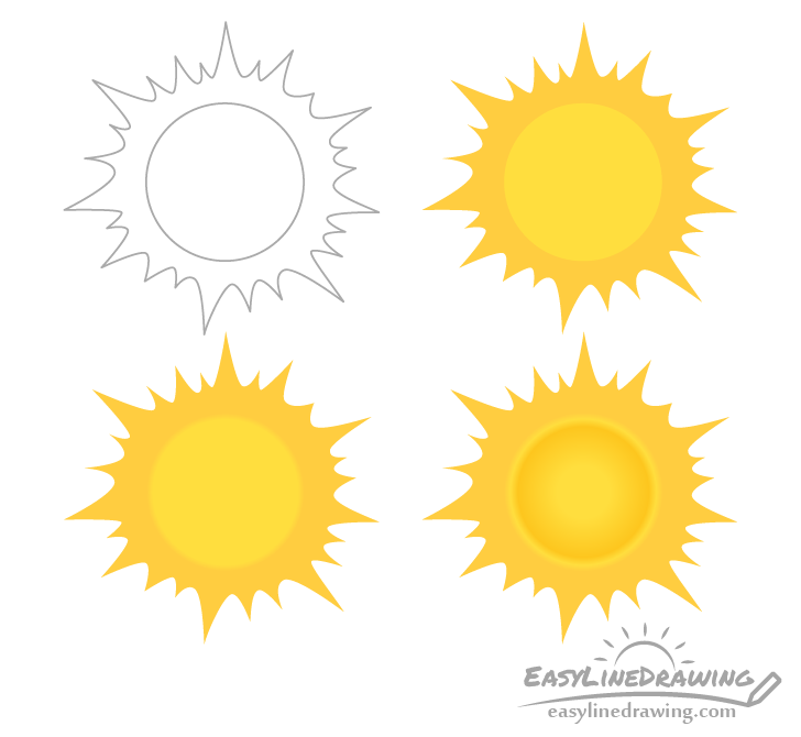 Cartoon sun drawing step by step