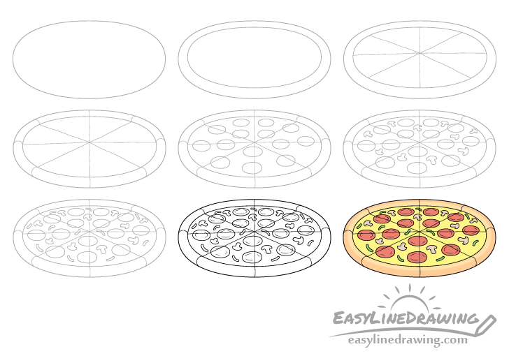 Pizza drawing step by step