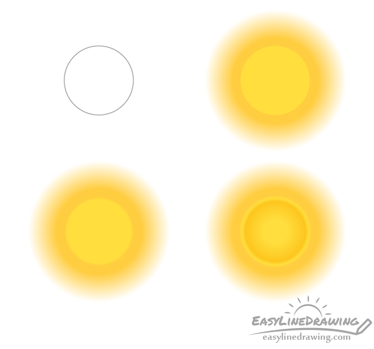 Cartoon sun drawing step by step