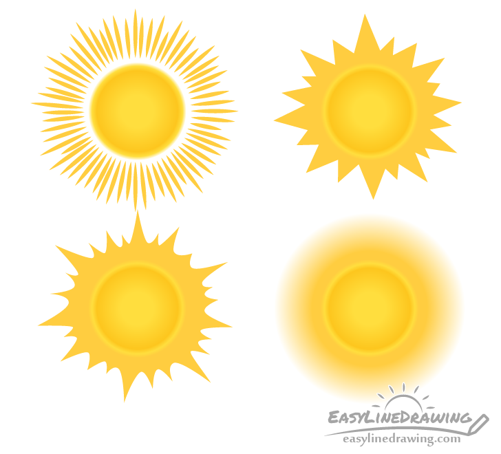 Sun drawing in different styles. 