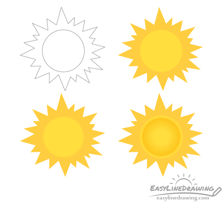 Stylized sun drawing step by step