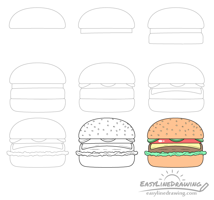 Burger drawing step by step