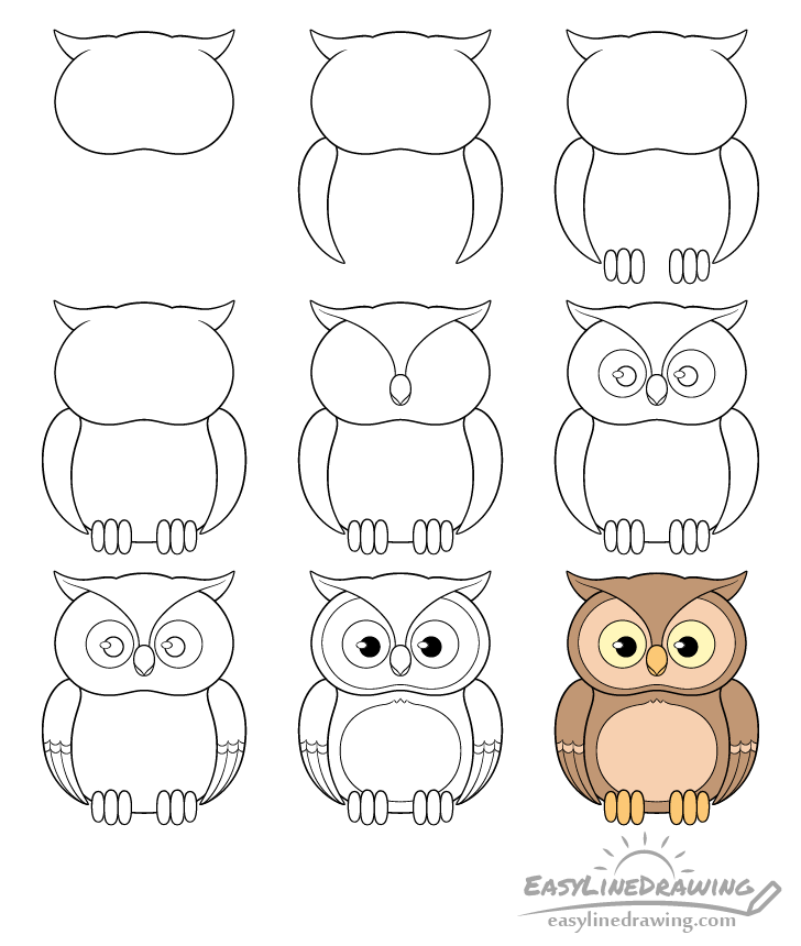 Owl drawing step by step