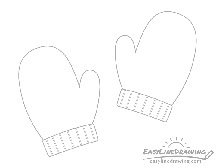 How To Draw Mittens Step By Step Easylinedrawing