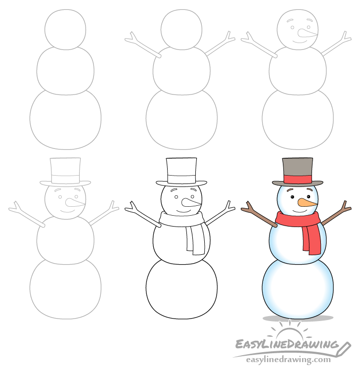 Snowman drawing step by step