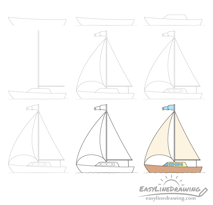 Boat drawing step by step