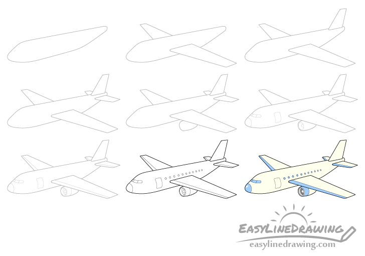 How to Draw an Airplane Step by Step  EasyLineDrawing