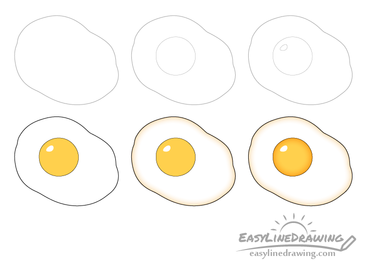 Fried egg drawing step by step