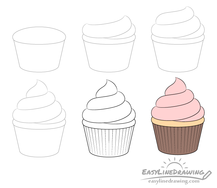 How to Draw a Cupcake Step by Step - EasyLineDrawing