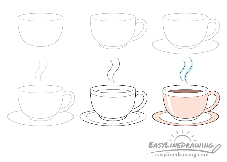 HOW TO DRAW A CUTE COFFEE CUP, STEP BY STEP 