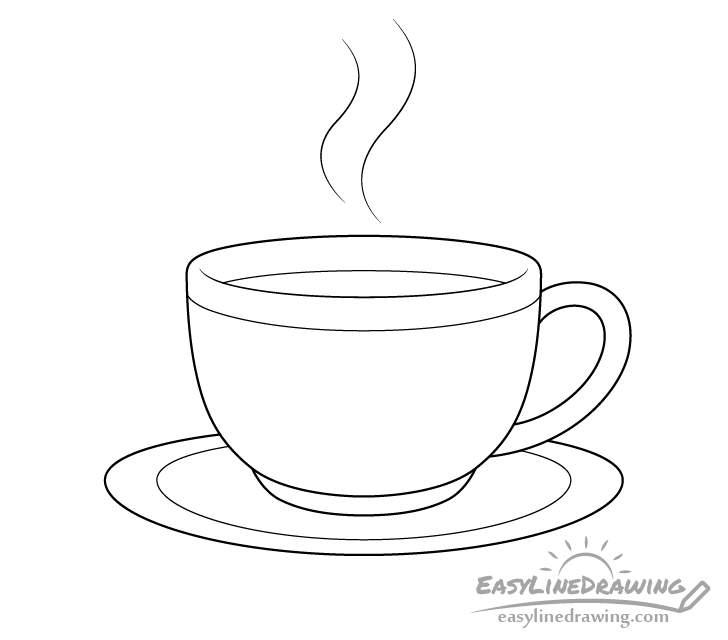 Premium Vector  Black and white illustration of a coffee cup with plate  and spoon