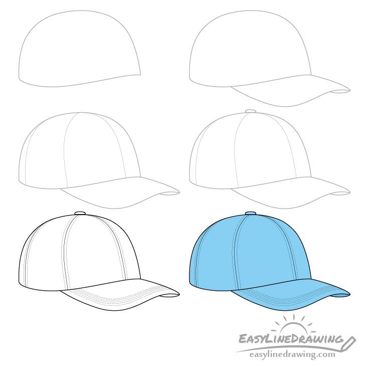 Baseball cap drawing step by step