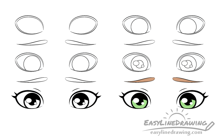 Embarrassed eyes drawing step by step