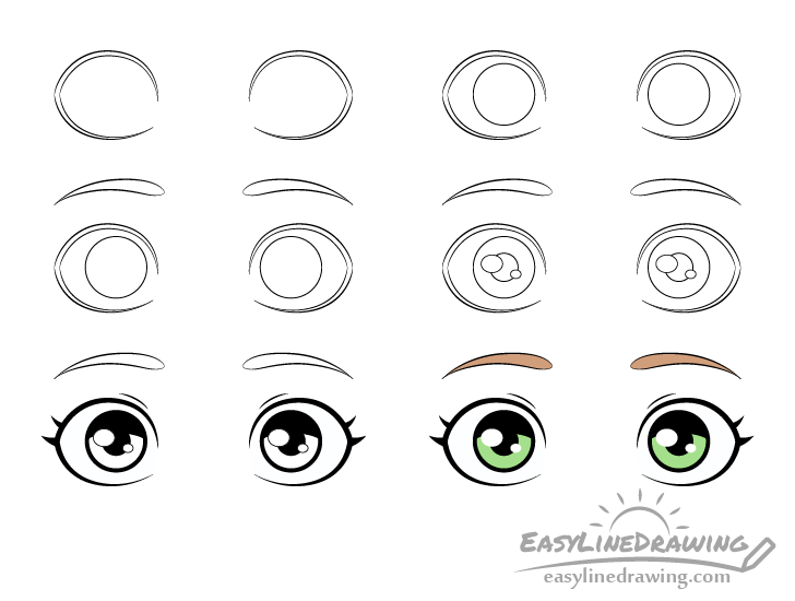 Surprised eyes drawing step by step