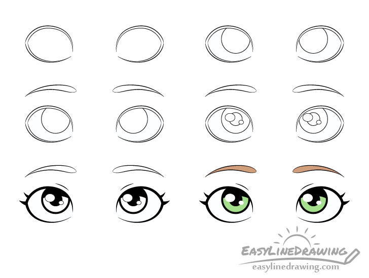 Thinking eyes drawing step by step