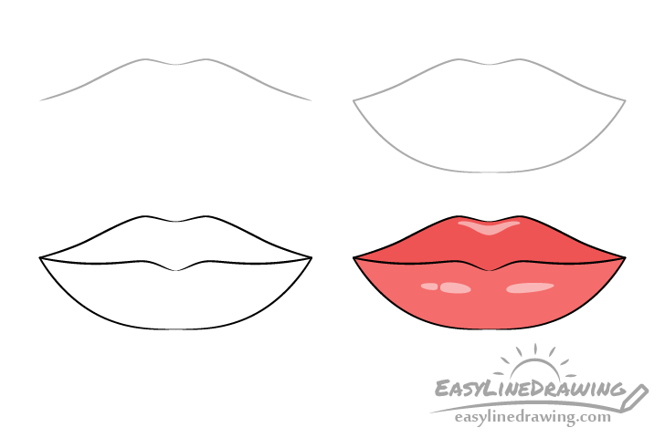 Lips drawing step by step