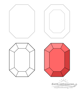How to Draw a Ruby or a Gem Step by Step - EasyLineDrawing