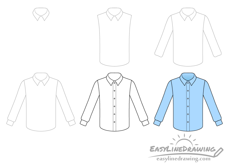 shirt drawing step by step - Hướng dẫn cách vẽ áo sơ mi nam có cổ đơn giản với 6 bước cơ bản