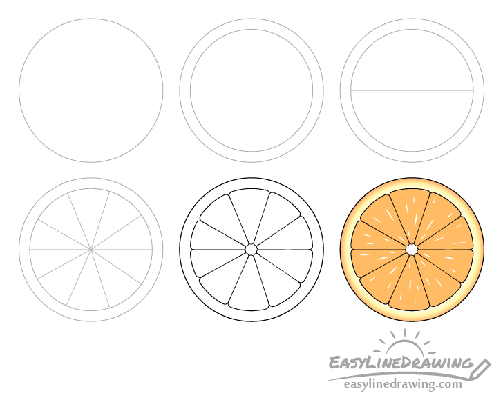 Orange slice drawing step by step