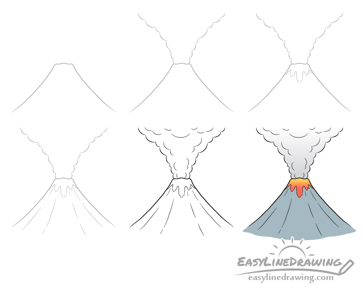 Volcano drawing step by step