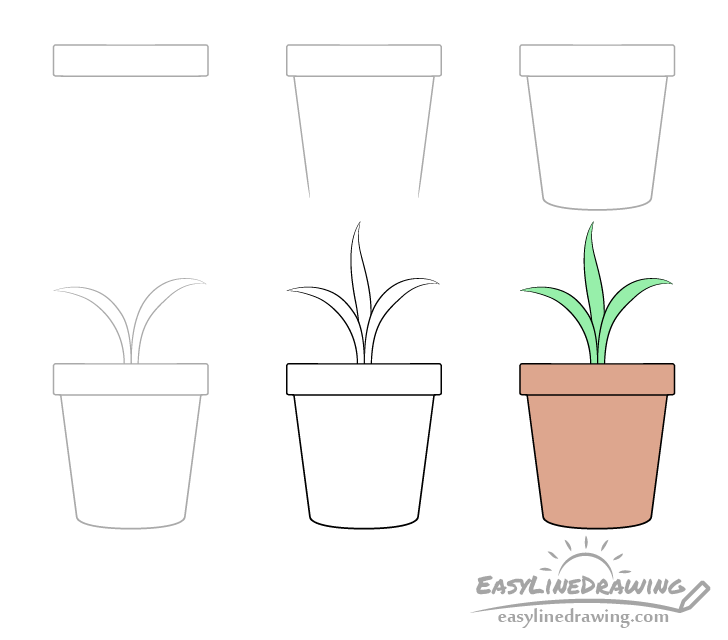 Kig forbi serviet Minimer How to Draw a Plant Pot Step by Step - EasyLineDrawing