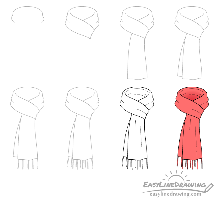 Scarf drawing step by step