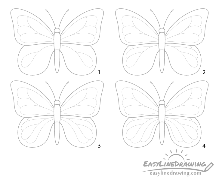 Butterfly wings pattern drawing step by step