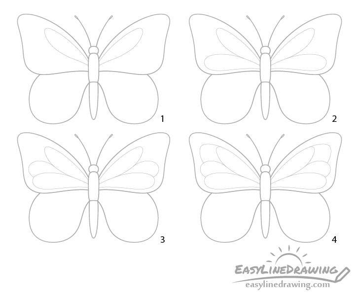 Butterfly top wings pattern drawing step by step