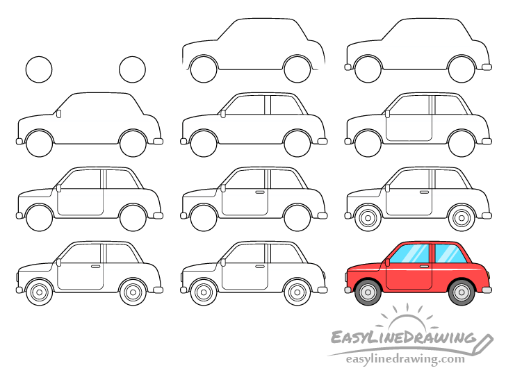 How To Draw An Easy Car, Step by Step, Drawing Guide, by Dawn