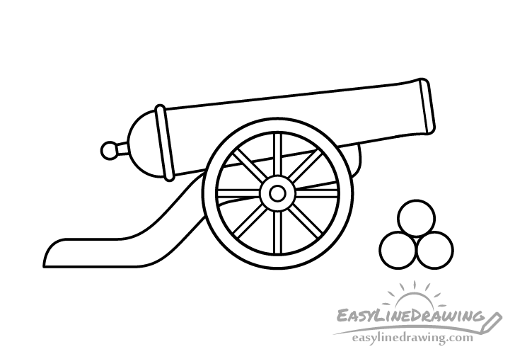 Cannon and cannonballs drawing