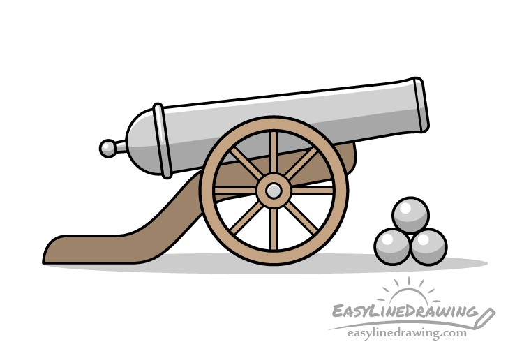 How to Draw a Cannon Step by Step - EasyLineDrawing