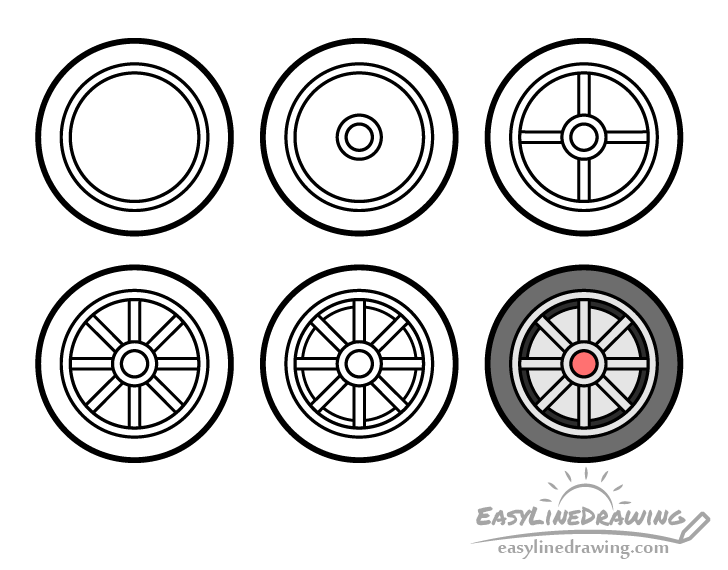 Car rim drawing step by step