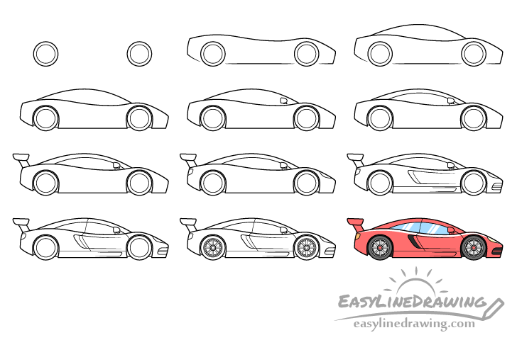 Sports car drawing step by step
