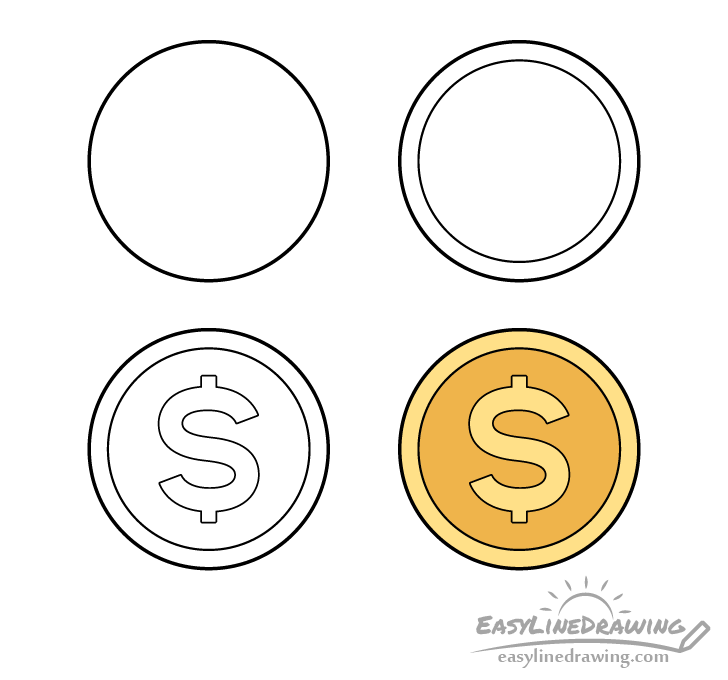 Coin drawing step by step