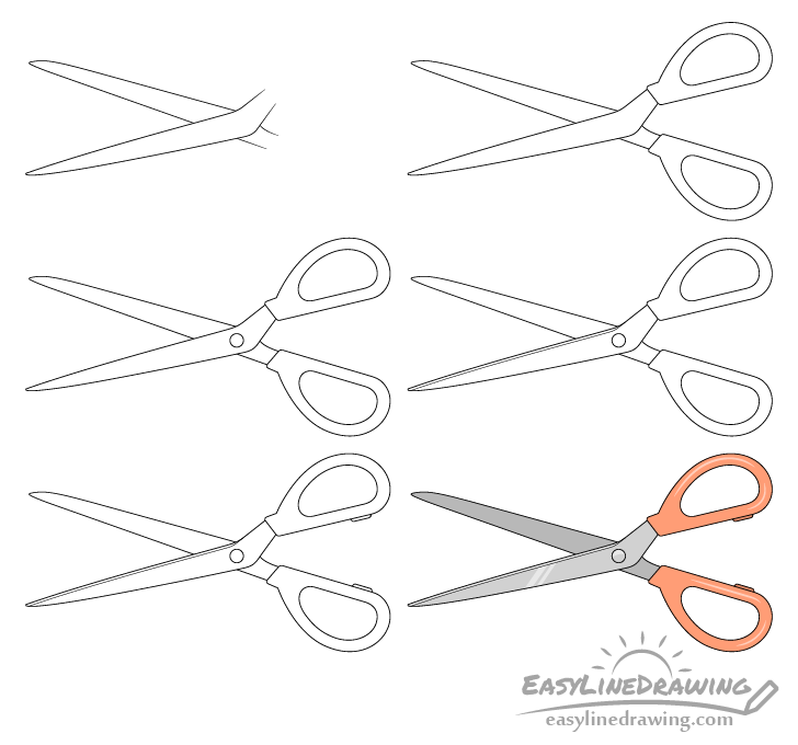 Scissors drawing step by step